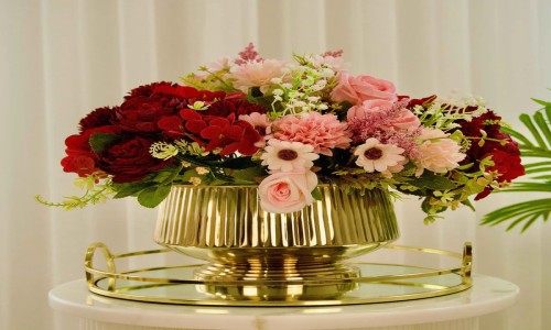 wefru-Pedestal Fluted Metal Planter